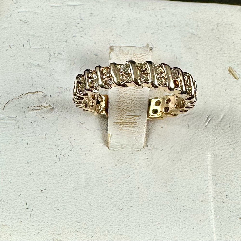 Beautiful double row diamond CZ ring, 14KT gold plate; assorted sizes